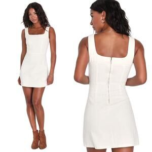 Lulus So Delighted Ivory Denim Corset Seam Mini Dress size Small NWT